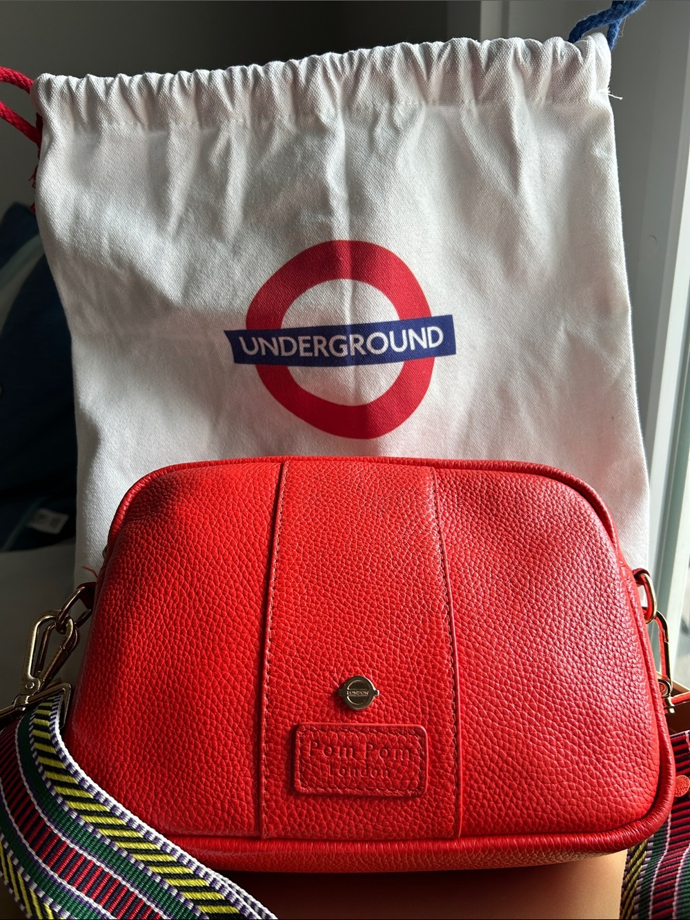Pompom London LIMITED EDITION TFL Red Pebbled Crossbody with 3 Straps!!!